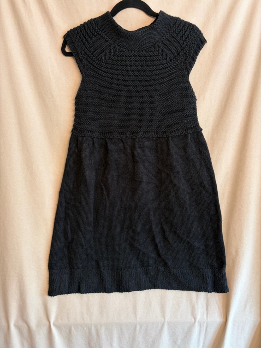 ZaraKNIT Black Textured Knit Sweater Dress Cap Sleeves